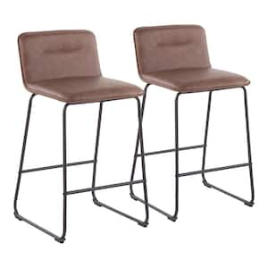 Casper 35 in. Espresso Faux Leather and Black Metal Counter Height Bar Stool (Set of 2)