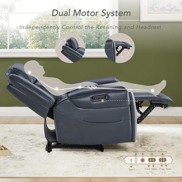 Spruce & Spring Rhea Dual Motors Navy Genuine Leather Wall Hugger