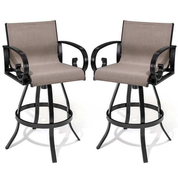 Crestlive Products Swivel Aluminum Outdoor Bar Stool in Augustine Ashe Sunbrella (2-Pack)