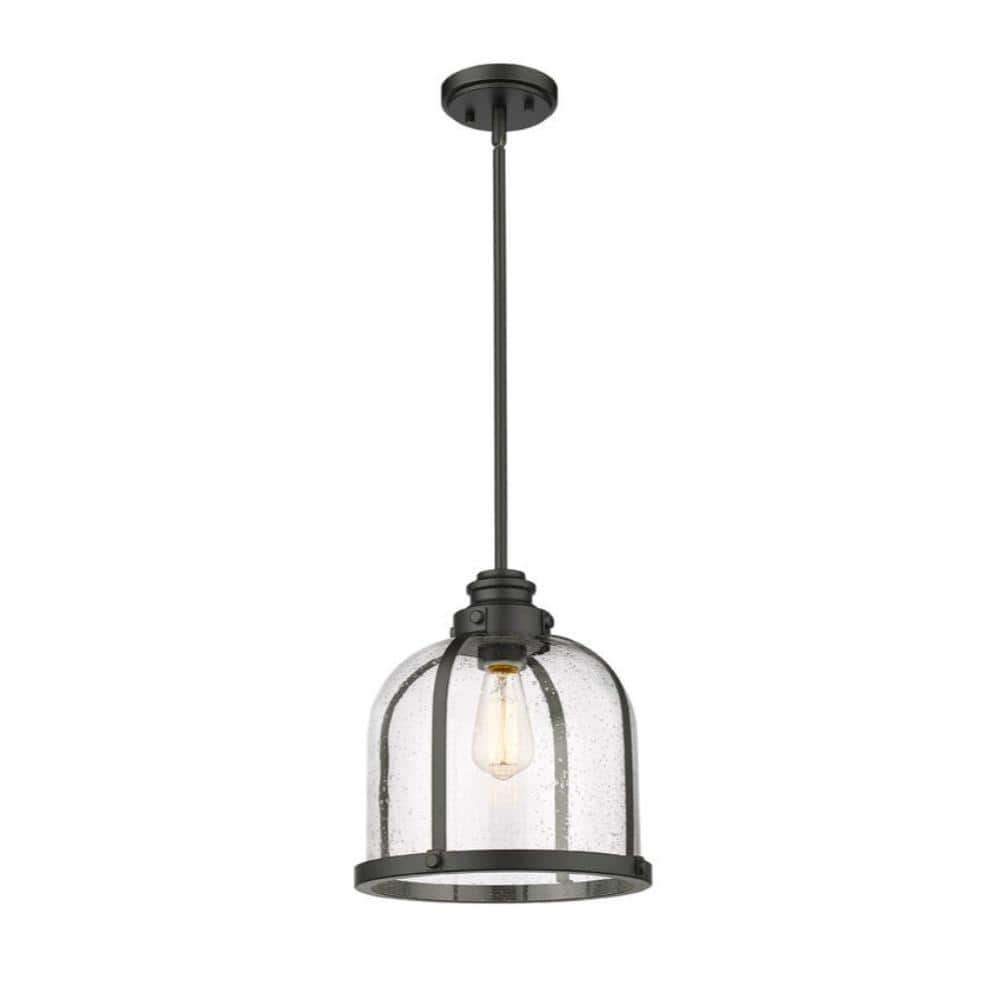 Matte Black and Seedy Glass Industrial Pendant Light