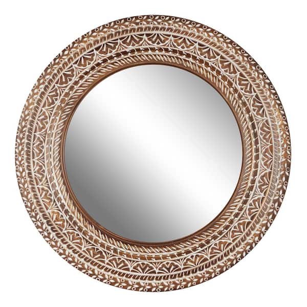 Litton Lane Large White And Natural Wood Carved Wall Mirror 36 X 22334 The Home Depot Litton Lane Large White And Natural, Natural Carved Wood Round Mirror