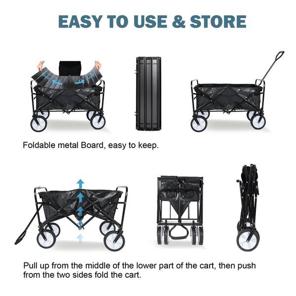 Unbranded - 4.2 cu. ft. Black Steel Garden Cartwith Universal Anti-slip Wheels and Adjustable Handle, Metal Board Desktop