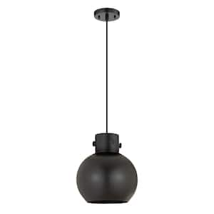 Newton Sphere 100-Watt 1 Light Matte Black Shaded Pendant Light with Metal Shade