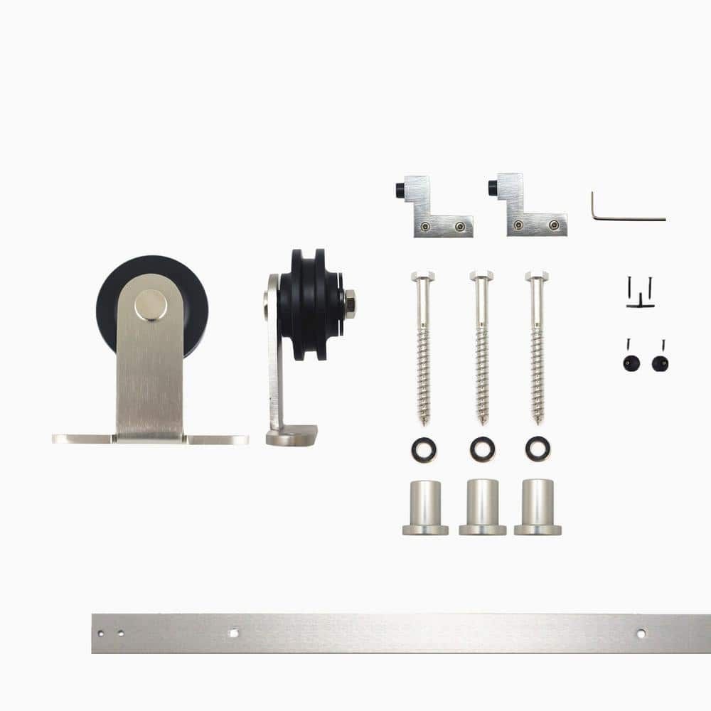 4 ft./48 in. Brushed Nickel Non-Bypass Sliding Barn Door Hardware Kit T-Shape Design Roller for Single Door price history on PriceWatchPro