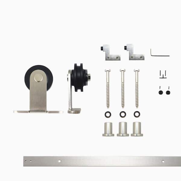 HOMACER 4.5 ft./54 in. Brushed Nickel Non-Bypass Sliding Barn Door Hardware Kit T-Shape Design Roller for Single Door