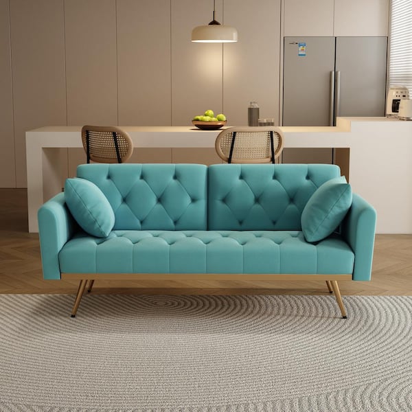 68.3 in.Light Green Velvet Twin Size Sofa Bed with Two Pillows