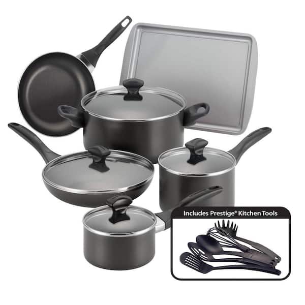 Farberware Dishwasher Safe 15-Piece Aluminum Nonstick Cookware Set in Black