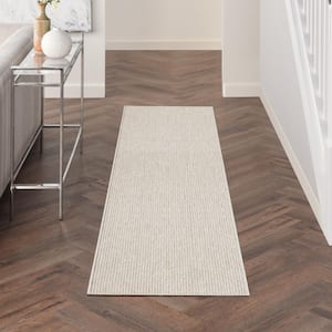 Textured Home Ivory Beige 2 ft. x 8 ft. Solid Geometric Contemporary Runner Area Rug