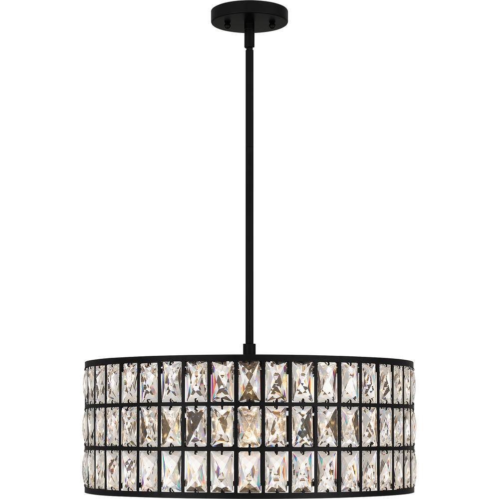 Gibson Matte Black Crystal Drum Pendant Light