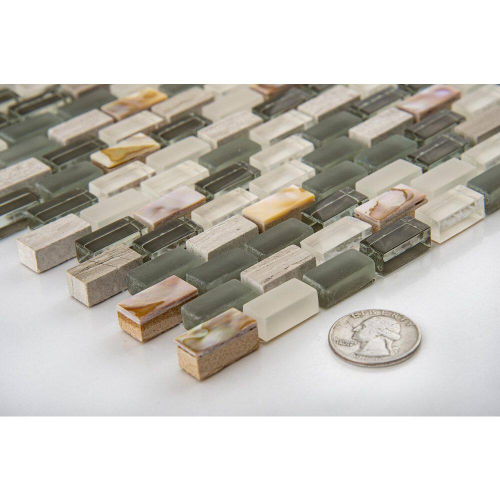 Castle Glossy Brown and Grey Glass Marble Mosaic Tile