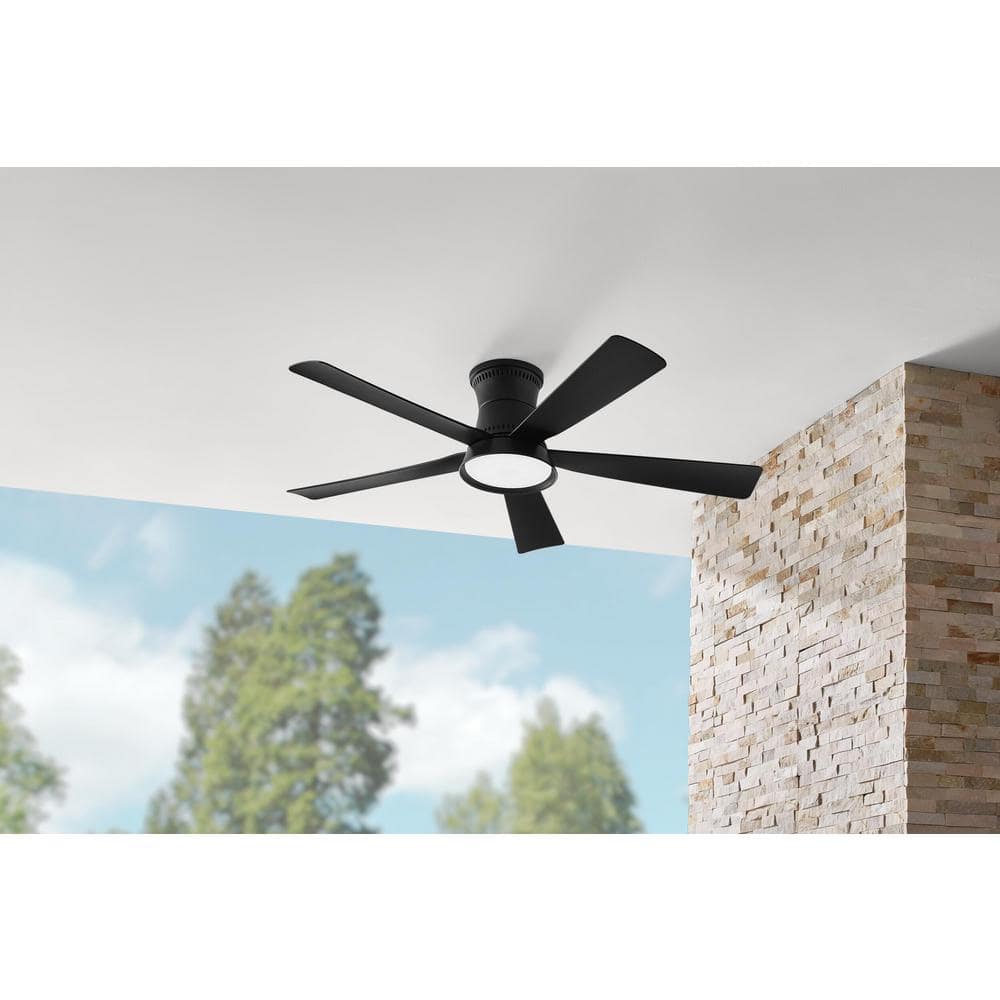 Hawkspur 52 in. Indoor/Outdoor Matte Black Low Profile Ceiling Fan with Adjustable White LED with Remote Included price history on PriceWatchPro