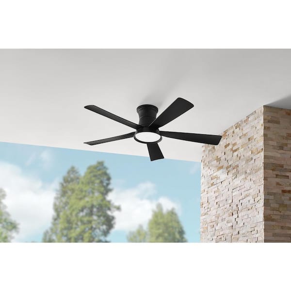 Hawkspur 52 in. Indoor/Outdoor Matte Black Low Profile Ceiling Fan with Adjustable White LED with Remote Included