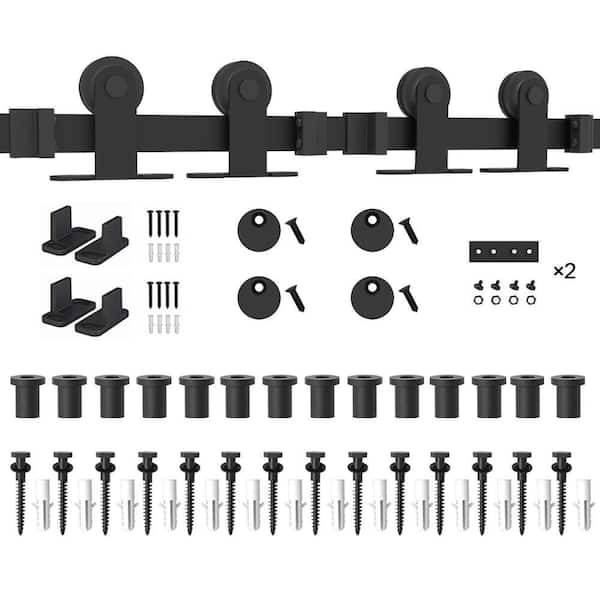 WINSOON 17 ft. /204 in. Top Mount Sliding Barn Door Hardware Track Kit for Double Doors with Non-Routed Floor Guide