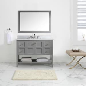 48 in. W x 22 in. D Bath Vanity Cabinet Set in Gray with Marble Vanity Top in White with White Basin and Mirror