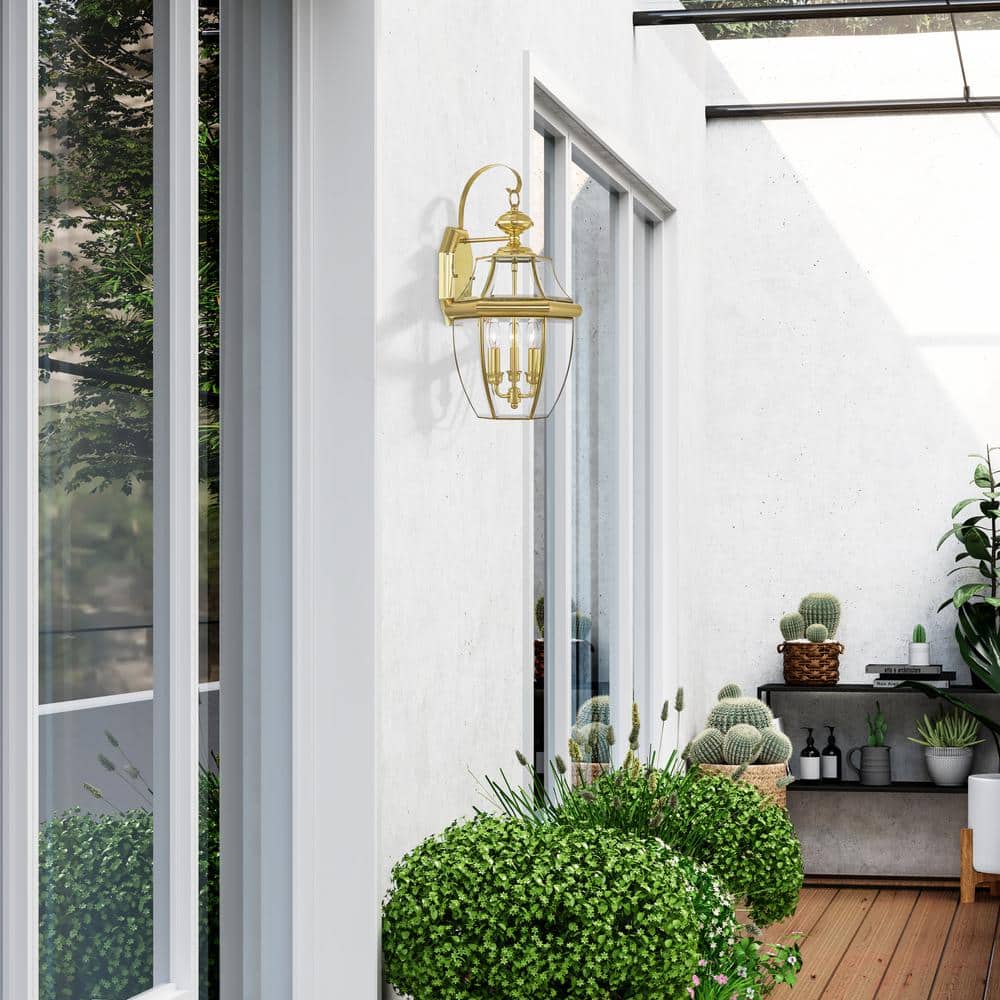 Monterey Polished Brass 3-Light Outdoor Wall Lantern