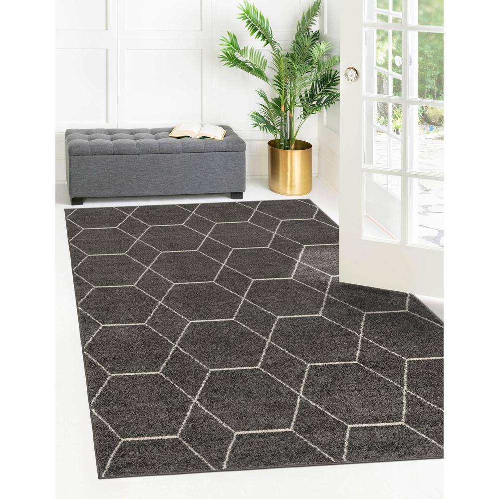 Elegant Dark Gray 9' x 12' Trellis Synthetic Area Rug