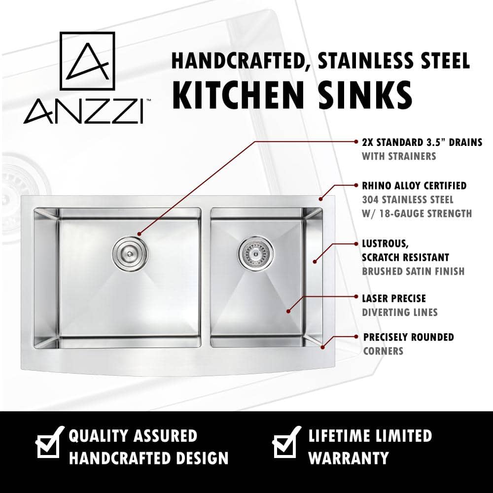 Elysian 36" Stainless Steel Farmhouse Double Bowl Kitchen Sink