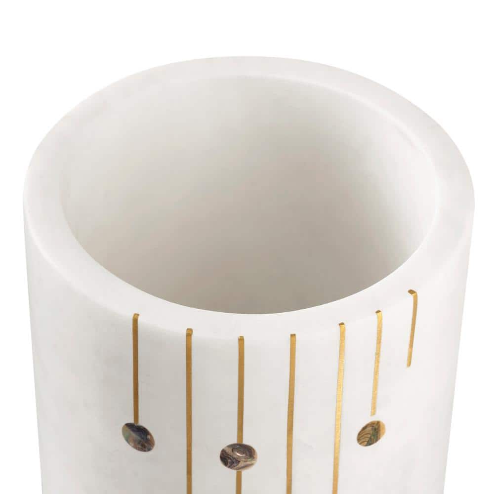 Elegant White Marble Wine Chiller with Gold Inlay