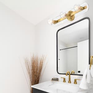 Demi 24 in. 3-Light Brushed Gold Vanity Light with Artisan Cast Glass Shade for Bathrooms