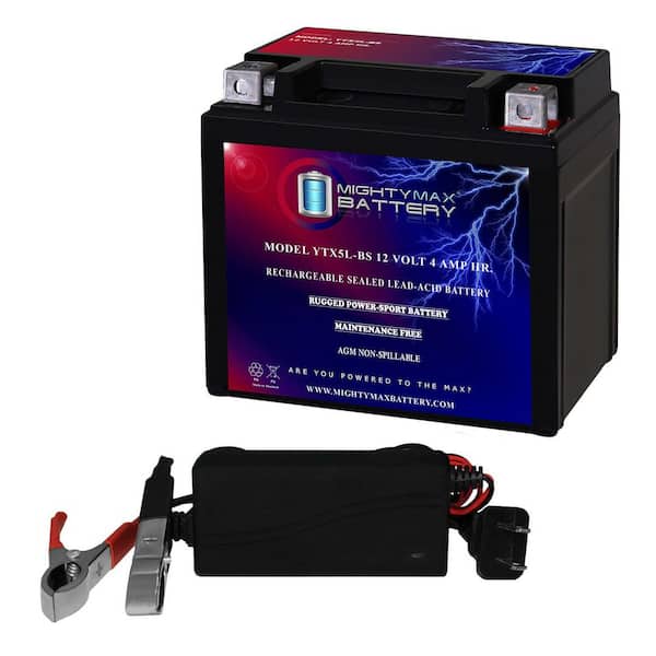 MIGHTY MAX BATTERY YTX5L-BS Replacement Battery for Energizer TX5L + 12V 1Amp Charger