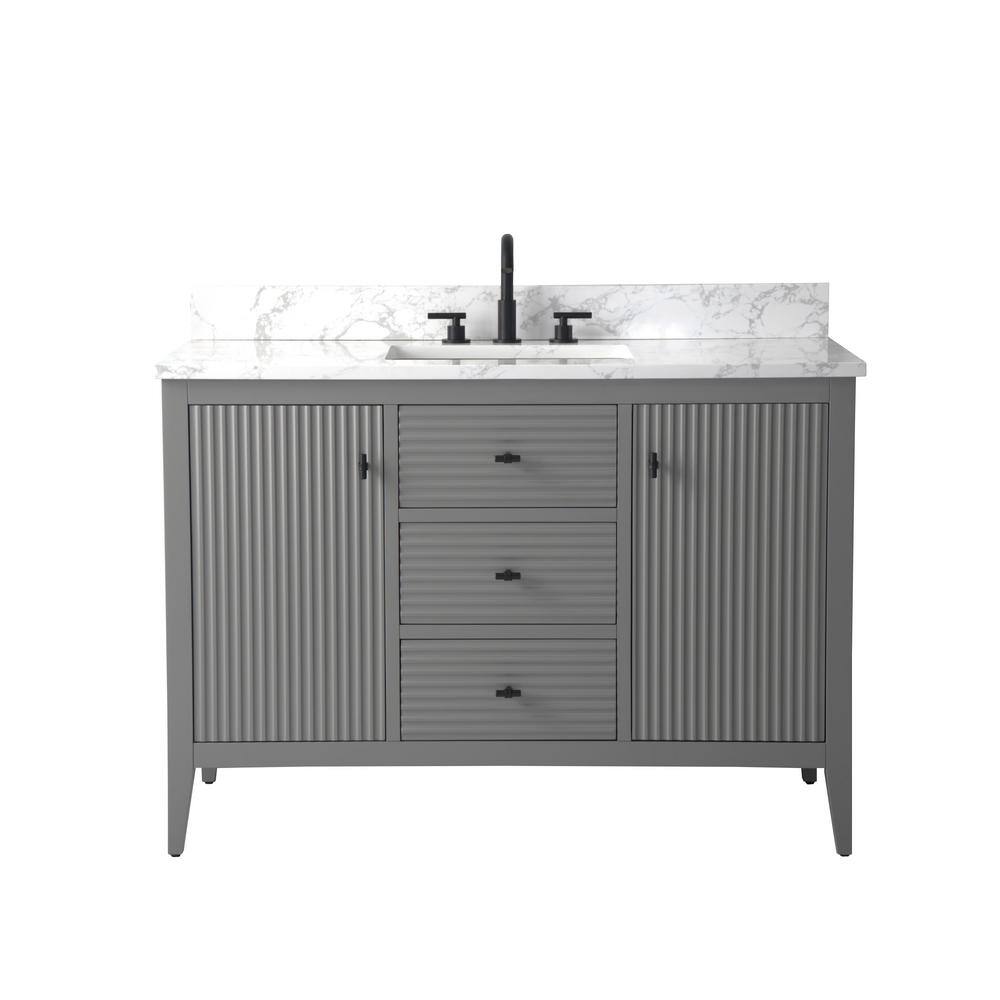 48'' Gray Freestanding Bathroom Vanity with Marble Top