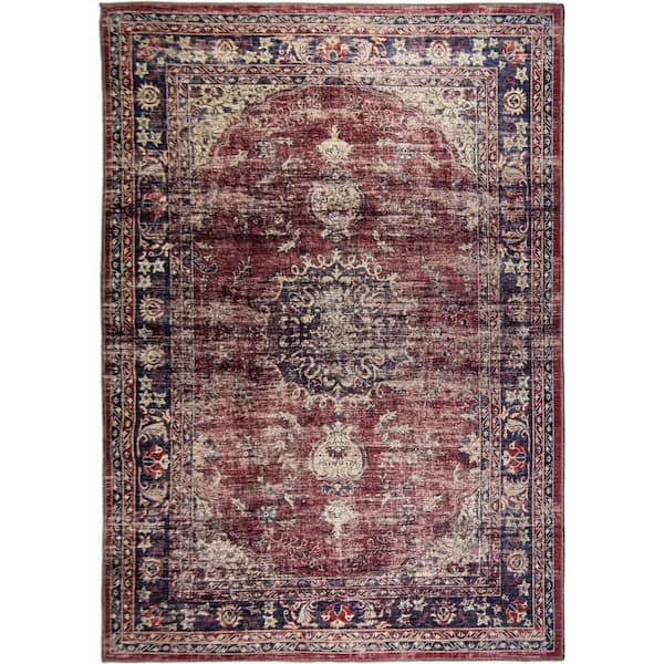L'Baiet Angeline Red Distressed Washable 2 ft. x 3 ft. Scatter Rug