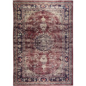 L'Baiet Angeline Red Distressed Washable 4 ft. x 6 ft. Area Rug