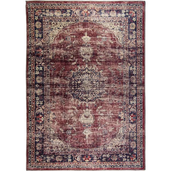 L'Baiet L'Baiet Angeline Red Distressed Washable 4 ft. x 6 ft. Area Rug