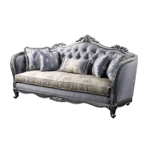 Amelia 89 in. Rolled Arm Cotton Rectangle Reclining Sofa in Platinum