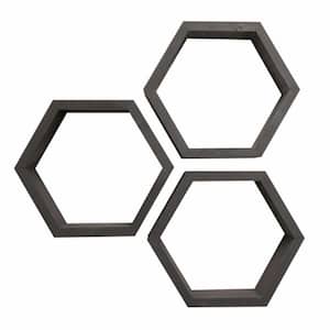 Hexagon 4 in. x 11.75 in. x 10.13 in. Black Floating Wall Shelves 3-Pack
