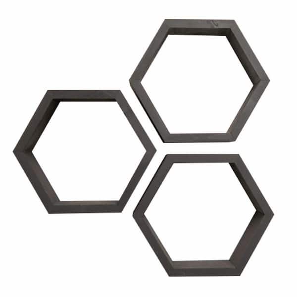 TRINITY Hexagon 4 in. x 11.75 in. x 10.13 in. Black Floating Wall Shelves 3-Pack