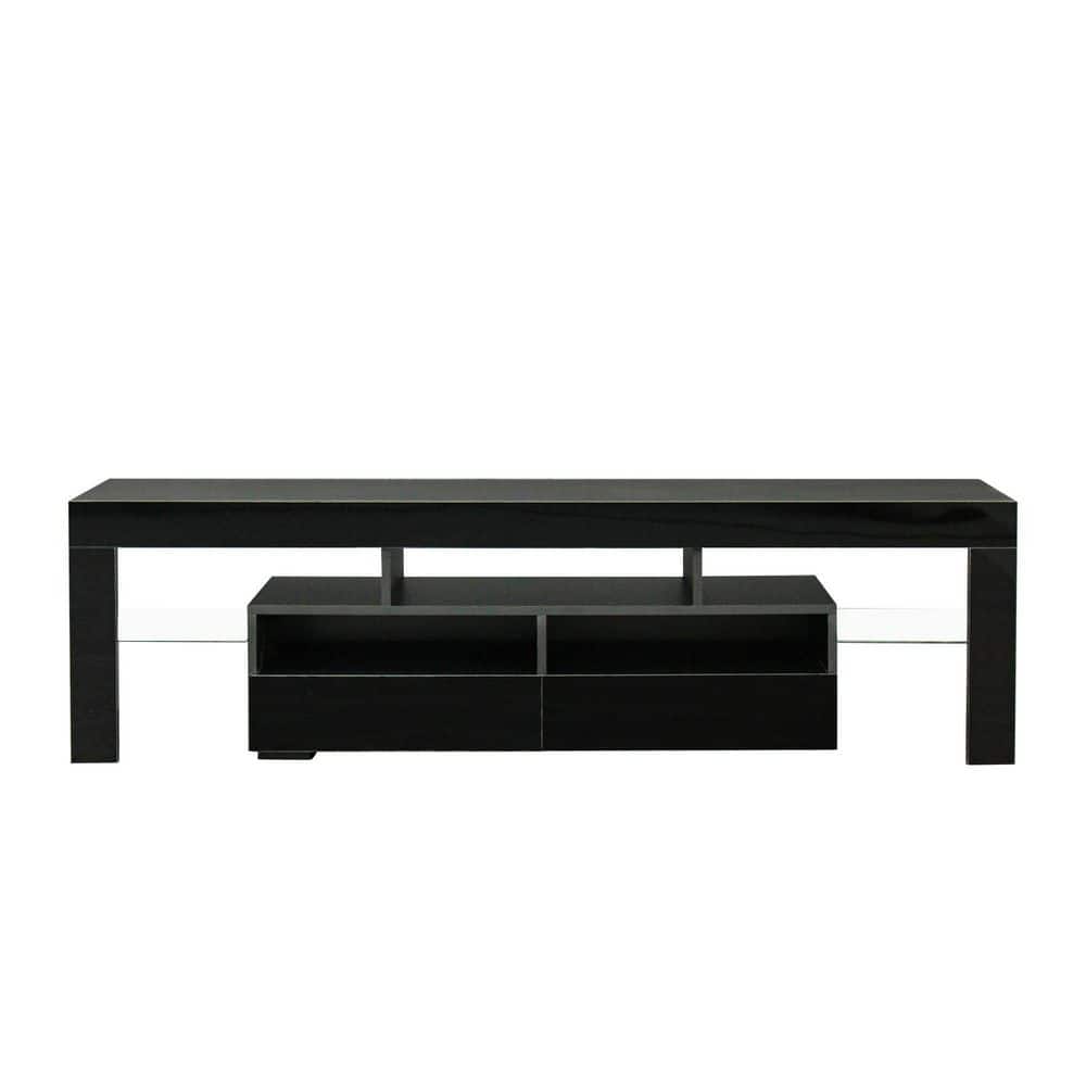 Aoibox 63 in. Black Modern Wood TV Stand With 20Color LED Lights, 2Open Shelves, 2Drawers