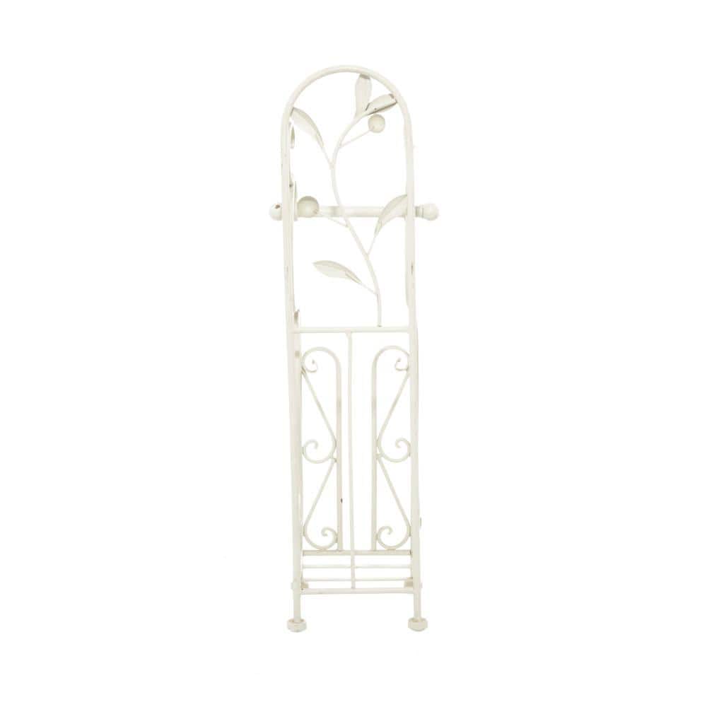 Ivory White Metal Freestanding Toilet Paper Holder with Scroll Design