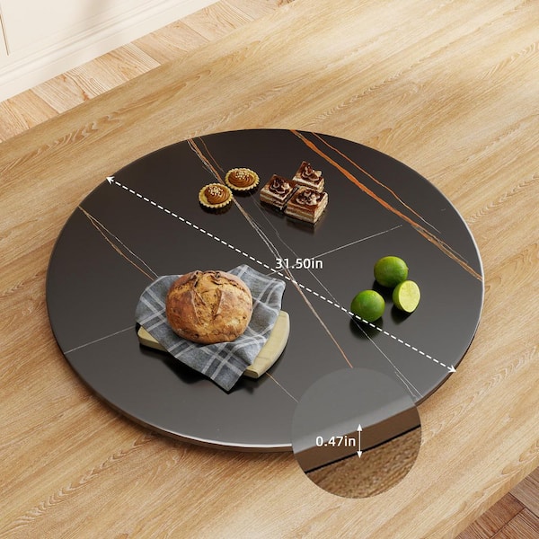 31.5 in. Round Sintered Stone Kitchen Lazy Susan Turntable for Dining Table Top in Black