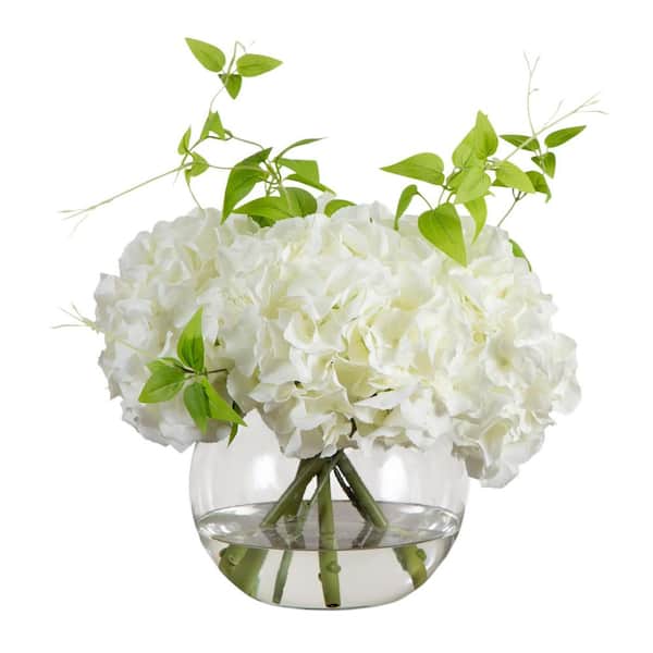 Nearly Natural Wedding Collection 18in. Artificial Hydrangea Arrangement in Glass Vase