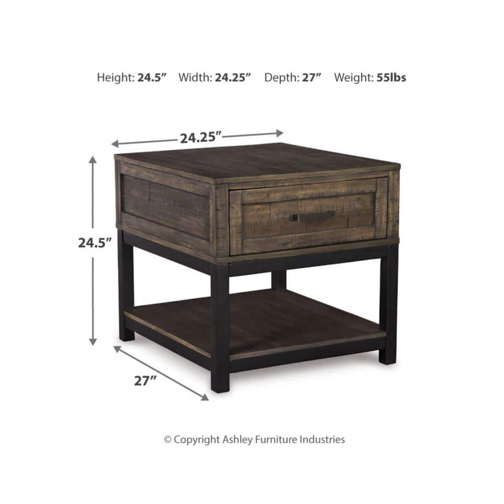Rustic Brown and Black Rectangular Wood End Table with Storage