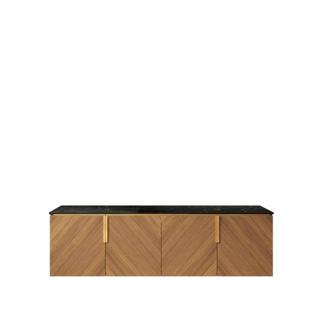 60 in. W x 20 in. D x 16 in. H Bath Vanity Cabinet with Black Sintered Stone Top without Basin in Brown Oak price history on PriceWatchPro