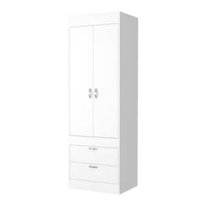 23.3 in. W x 18.9 in. D x 70.4 in. H White Linen Cabinet with with Two Doors, 2-Drawers