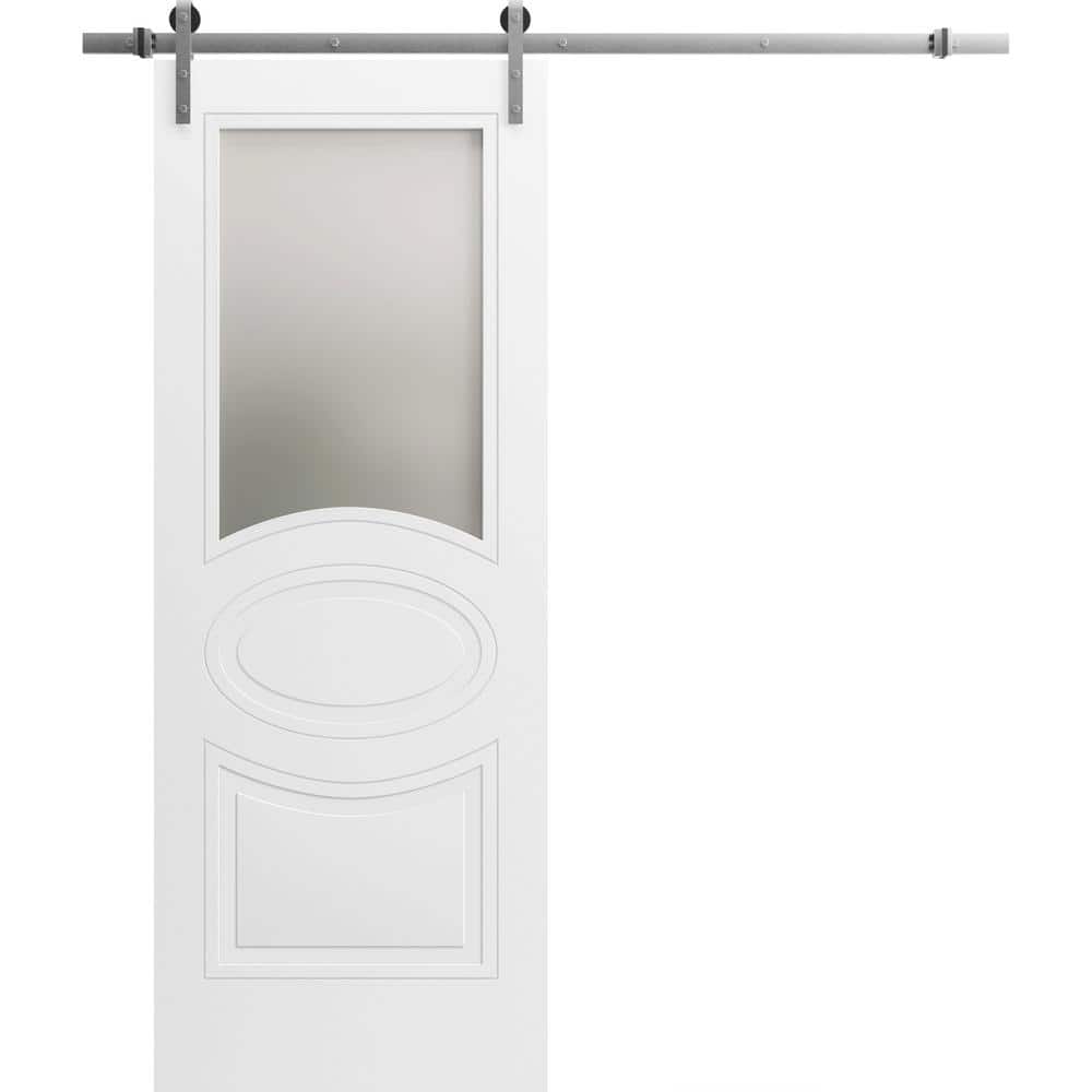 Assembly Required 36 in. x 80 in. 1-Panel Frosted Glass Painted White Wood Solid MDF Sliding Barn Door with Hardware Kit price history on PriceWatchPro