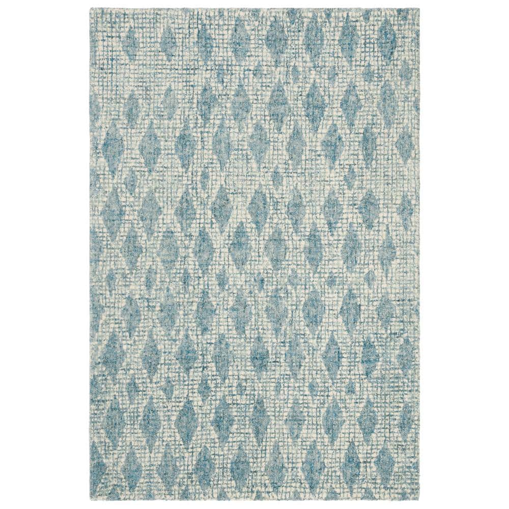 Ivory and Blue Handmade Tufted Wool Abstract Area Rug, 3' x 5'