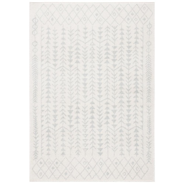 Tulum Ivory/Light Gray 9 ft. x 12 ft. Border Tribal Diamonds Area Rug