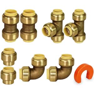 Plumbing Kit for 3/4 in. Pipes Includes Tees Elbows Coupling and Cap Push Fittings (2 of Each) With a Bonus Removal Tool