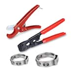 Pex Tubing Plumbing Kit Crimper Tool 1/2 in. and 3/4 in. Elbow Stainless Steel 1/2 in. and 3/4 in. Cinch and Half Clamp