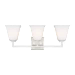 Ellis Harper 23 in. 3-Light Brushed Nickel Transitional Wall Bathroom Vanity Light with Satin Etched Glass Shades