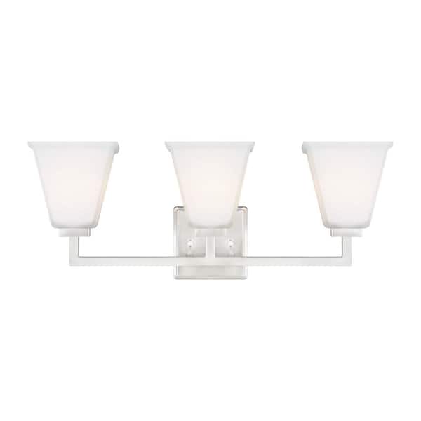 Generation Lighting Ellis Harper 23 in. 3-Light Brushed Nickel Transitional Wall Bathroom Vanity Light with Satin Etched Glass Shades