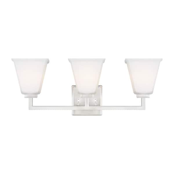 Generation Lighting Ellis Harper 23 in. 3-Light Brushed Nickel Transitional Wall Bathroom Vanity Light with Satin Glass Shades and LED Bulbs