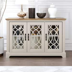 Raccon Ivory and Knotty Oak Wood 45.7 in. 3-Doors Sideboard with Adjustable Shelves