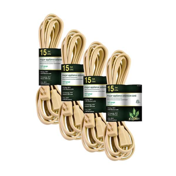 GoGreen Power (G-25615-4) 15 ft. 14/3 Indoor Appliance Extension Cord, Beige, 4 PACK