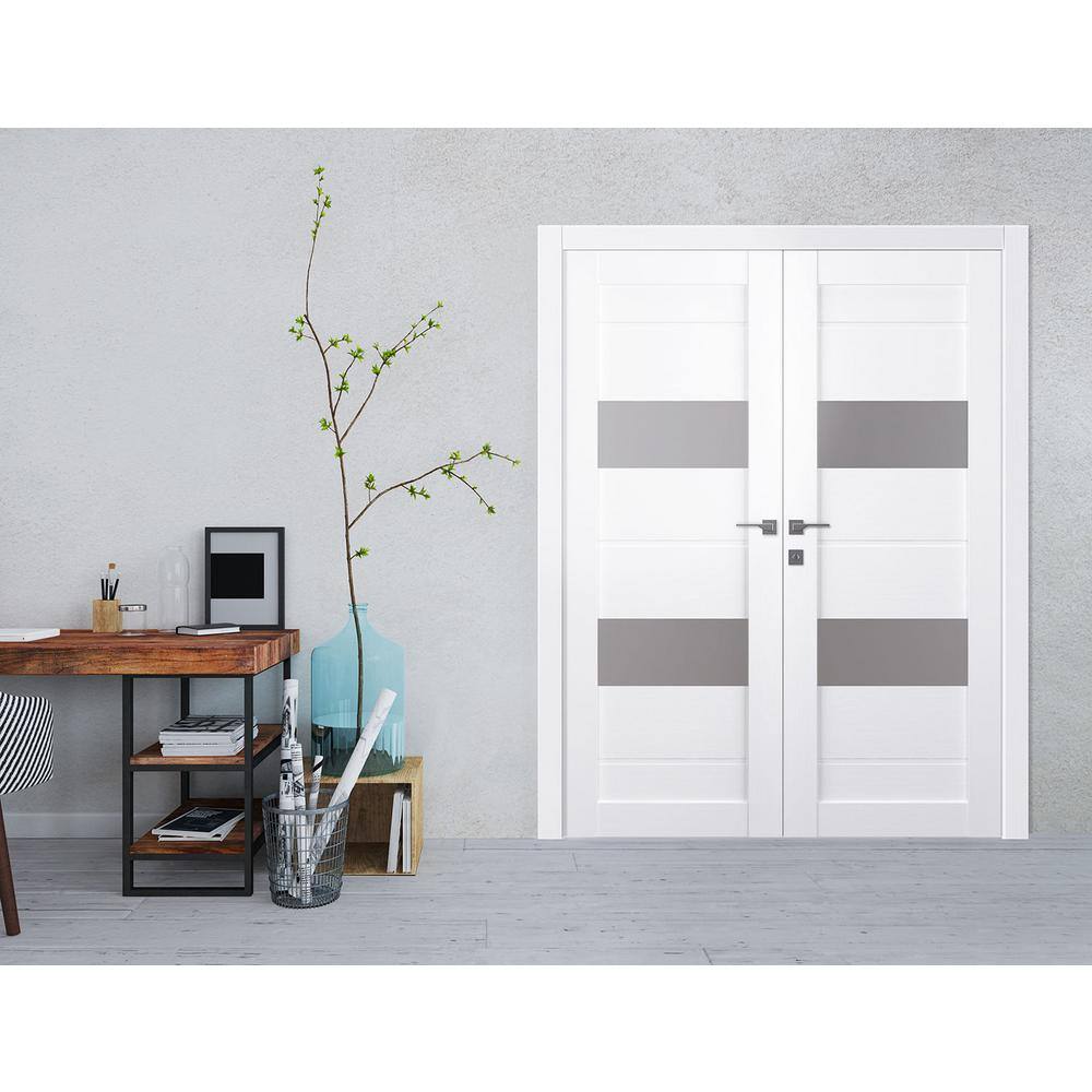 Bianco Noble Frosted Glass Pine Composite Prehung French Door