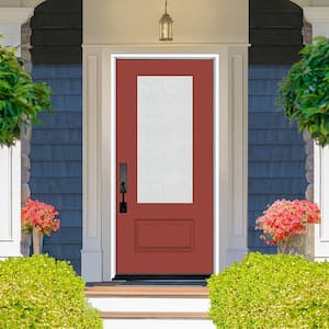 Legacy 36 in. x 80 in. Universal Handing 3/4 Lite Rain Glass Primed Morocco Red Finish Fiberglass Front Door Slab